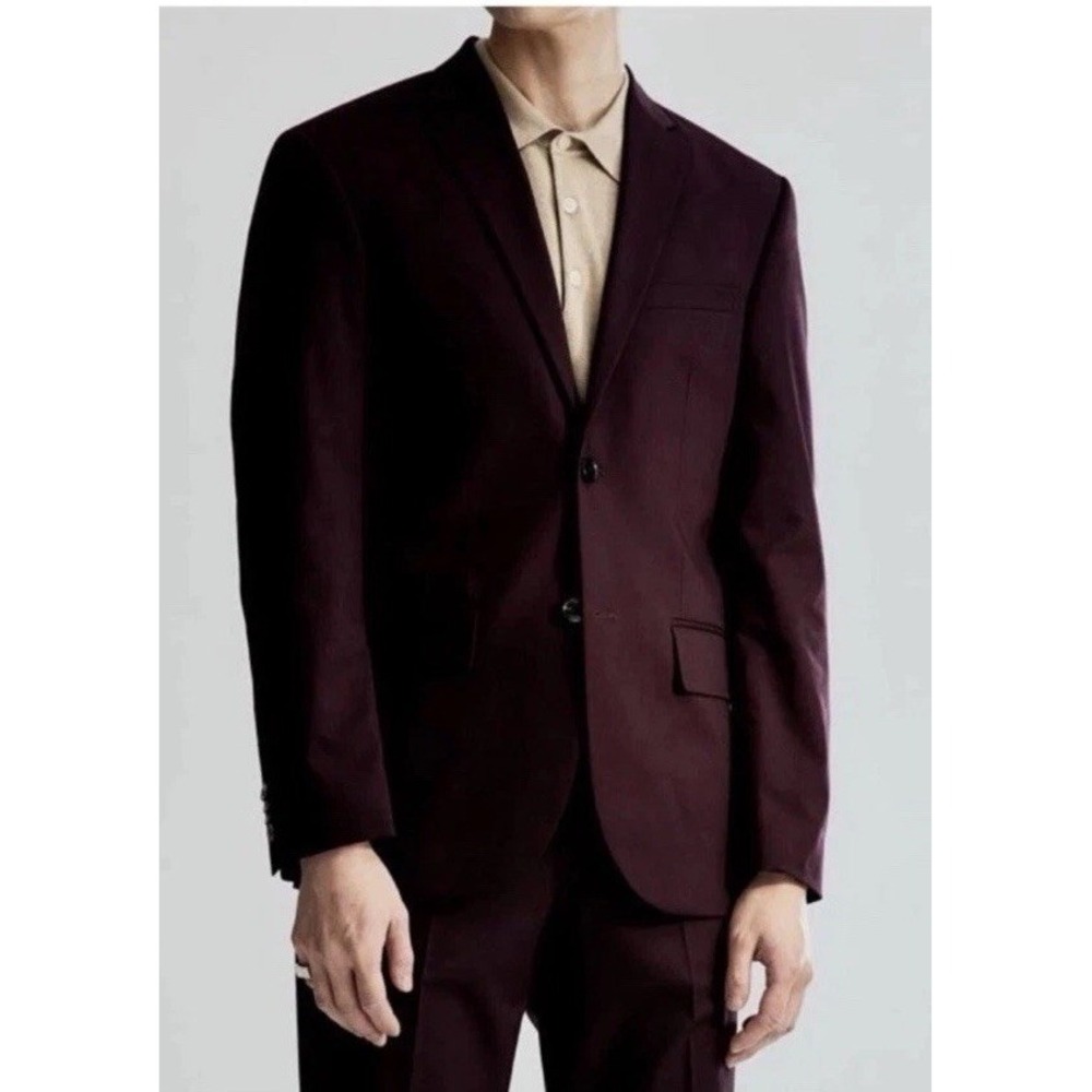 H&M Men 36R Burgundy Skinny Fit Stretch Jacket Blazer Office Dressy Wedding Work